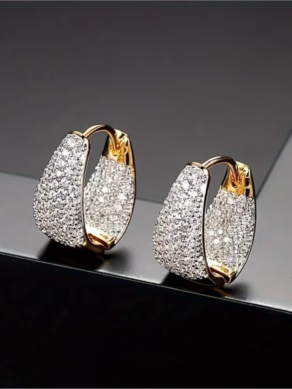 Gold and Silver Pavé Huggie Hoop Earrings